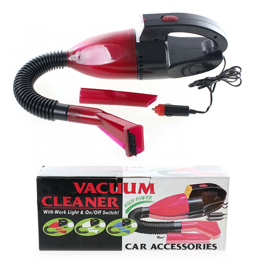 High Power Car Vacuum Cleaner Red with Free 3 in 1 Car Socket With USB Port